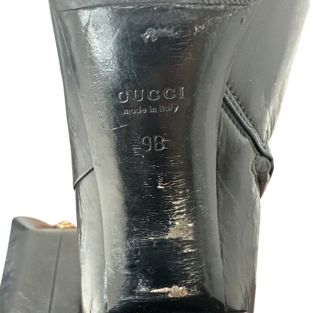 Vintage Gucci 202941 Black Leather Crest Medallion Knee High Boots 9B